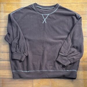 Dark Brown Crewneck Fleece Pullover Sweater